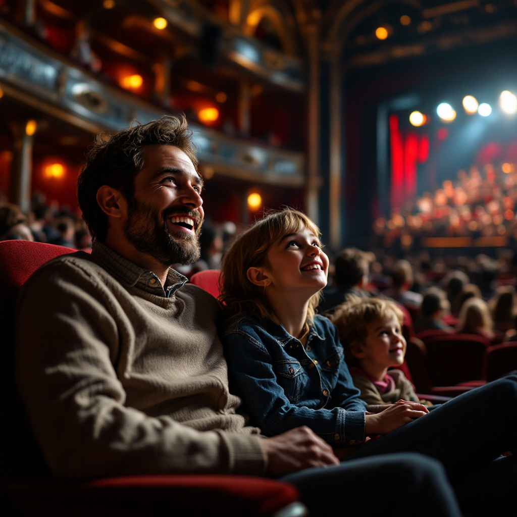 Familie beim Theater in Leipzig für Familien im festlichen Zuschauerraum
