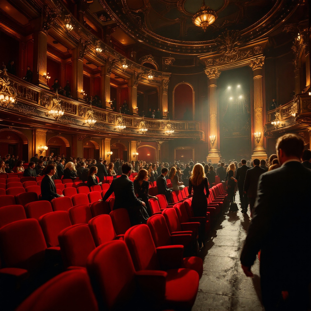 Theaterknigge Tipps für Anfänger: Publikum im eleganten Theatersaal vor der Vorstellung